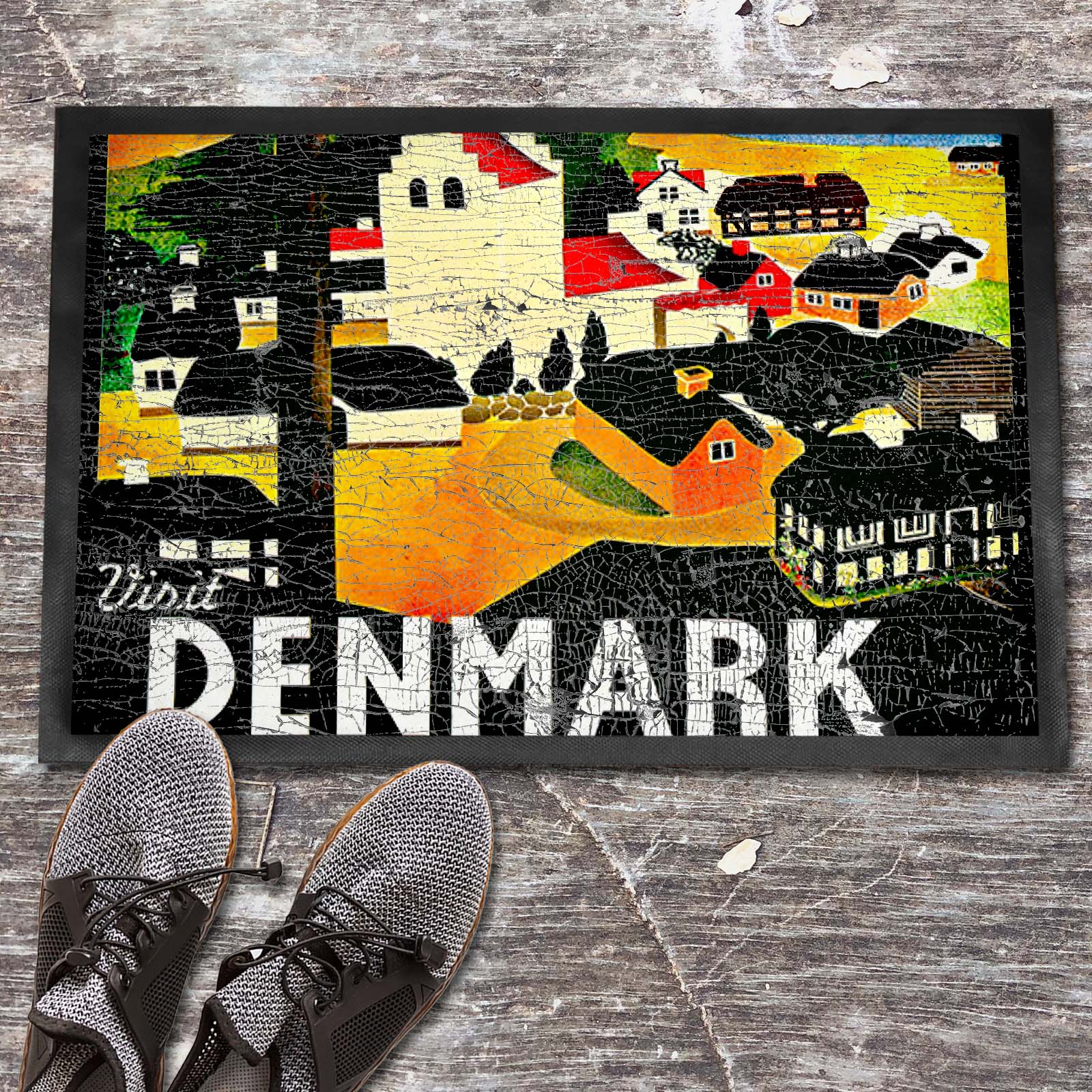 Dørmåtte Visit Denmark Rejser Retro Plakat Reproduktion – Dørmåtte Guru